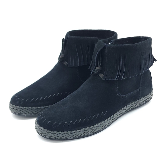 UGG Women's Kennadi Fringe Bootie Casual Winter Black Suede Zip Flat Boot Size 7 - Picture 7 of 11